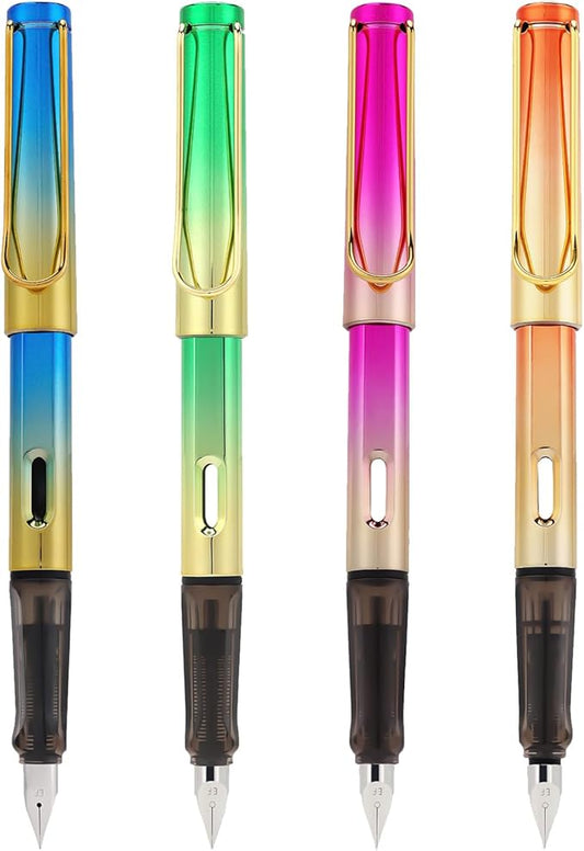 Ludato Disposable Color Fountain Pens for Writing-Pack of 4 - Blue,Green,Orange,Rose Pink-DeskLoop Office