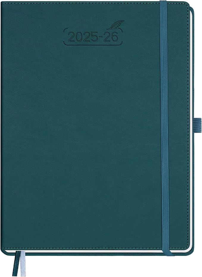 BEZEND Planner 2025-2026 Weekly and Monthly, 8.5" x 11" Academic Calendar (Jul 25-Dec 26) Vertical Daily Appointment with Hourly Timeslot & Monthly Tab, PU Leather Hardcover - Dark Green-DeskLoop Office