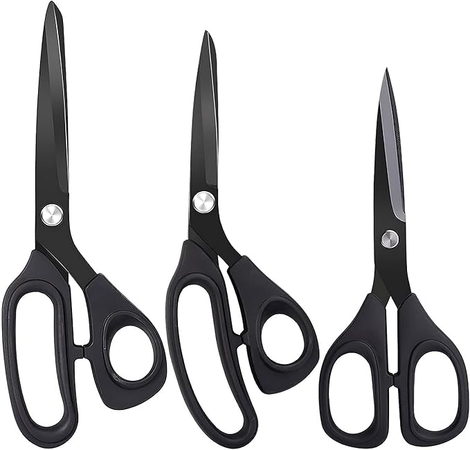 Jasni Scissors Set of 3 black titanium non stick blade anti rust Ergonomic Lightweight Soft Rubber Grip tailor scissors office student scissors for School, Office and Family Daily Use 10''/9''/6.5"-DeskLoop Office