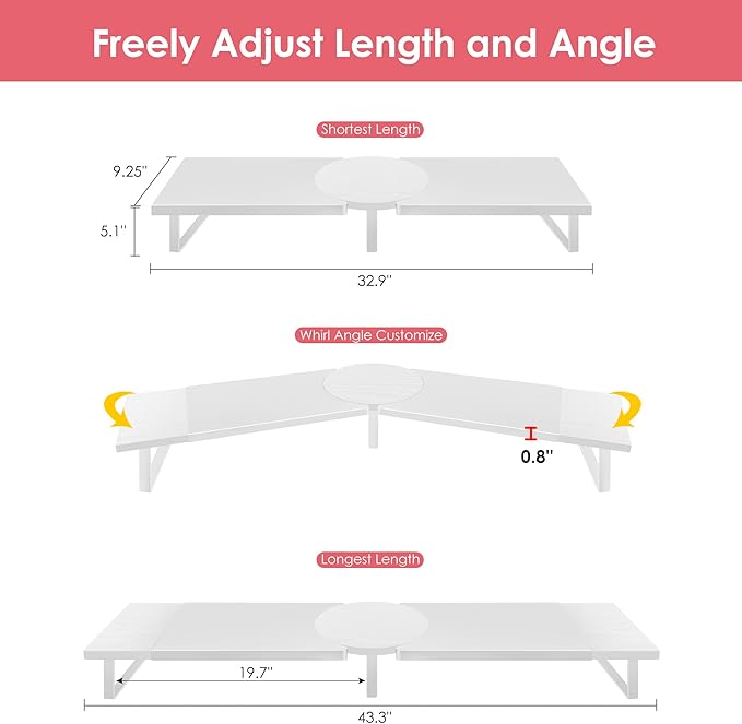 Dual-Monitor-Riser-Stand-For-Desk, Large Monitor Stand Riser For 2 Monitors With Adjustable Length Angle, Double Computer Riser For Desktop Organizer, Monitor Shelf Riser-DeskLoop Office