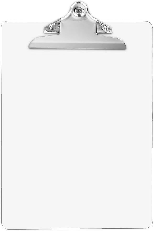 Plastic Transparent Clipboards (Set of 6) Multi Pack Clipboard | Strong 12.5 x 9 Inch | Holds 100 Sheets! Acrylic Clipboards with Big Clips | School Supplies for Kids, Teachers, College Students