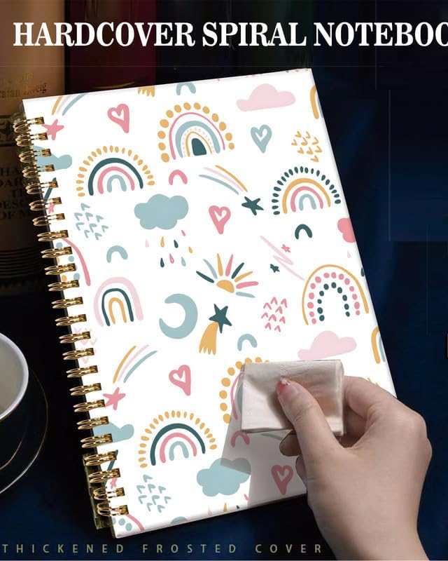 Spiral Journal Notebook,A5 Hardcover Lined Journals for Women Girl 6 x 8.3 in,120 Pages Thick Paper,Cute College Ruled Writing Notebook for Gifts Office Work School(Rainbow Heart)-DeskLoop Office
