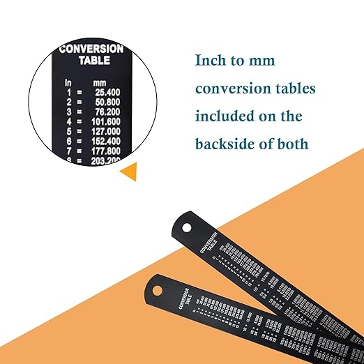 Metal Ruler, 6 Inch Stainless Steel Straight Edge with Metric Measurement, 2 Pack, 15 Centimeters Straight Edge Ruler with Inch to MM Conversion Table for Students, Machinist and Drafting-DeskLoop Office