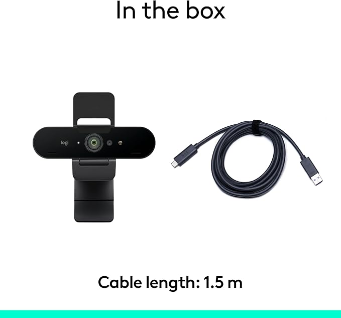 Logitech Brio 4K Webcam, Video Calling, Noise-Cancelling mic, HD Auto Light Correction, Wide Field of View, Works with Microsoft Teams, Zoom, Google Voice, Google Meet, PC/Mac/Laptop/MacBook/Tablet-DeskLoop Office