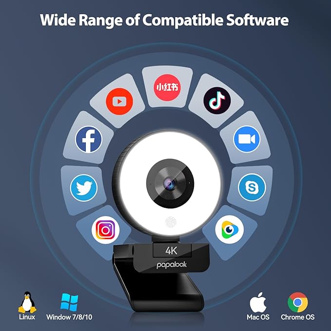 papalook 4K Autofocus Webcam with Light, UHD Web Camera with Remote Control and Dual Noise-Cancelling Mics, Plug and Play USB Webcams for PC Laptop Zoom Skype Teams Google Meet-DeskLoop Office