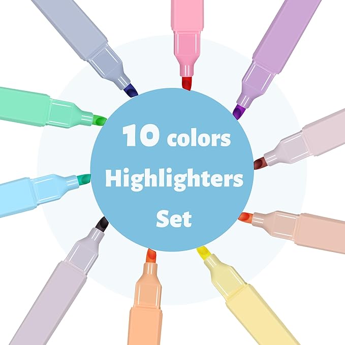 Highlighters,10Pcs Bible Highlighters,Chisel Tip Bible Markers,Pastel Purple Highlighter for Journaling Planner Notes School Supplies, assorted colors no bleed Pens-DeskLoop Office