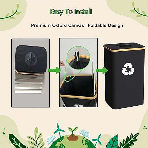 Recycling Bin for Kitchen Indoor Home, Large 100L/ 27 Gallon Recycle Bin with Lid Removeable Reusable Inner Bag Bottle Can Glass Waste Plastice Stickers (White, 27 Gallon)-DeskLoop Office