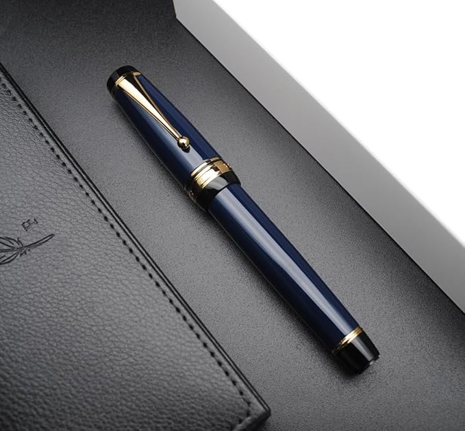 Metal Big Fountain Pen Set Medium Nib 0.7mm, Includes Ink Refill Converter, 5 Ink Cartridges & Gift Box (Medium Nib 0.7mm, Dark Blue)-DeskLoop Office