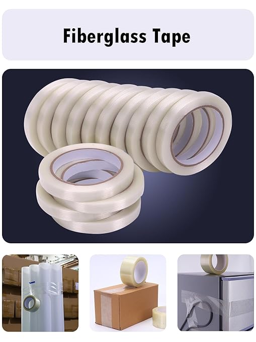 1/2 inch Mono Filament Strapping Tape, Heavy Duty Reinforced Filament Tape, Clear Fiberglass Reinforced Packing, (14 Rolls, 378yds Total)-DeskLoop Office