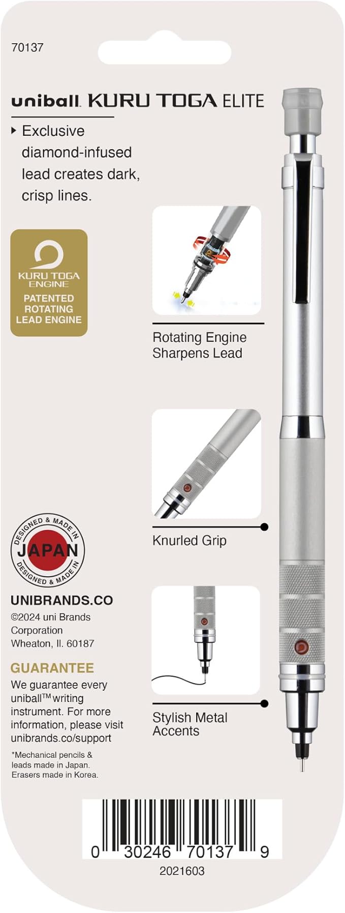 Uniball Kuru Toga Elite Mechanical Pencil Starter Kit with Silver Barrel and 0.5mm Tip; 60 Lead Refills; and 5 Pencil Eraser Refills; HB #2; Office Supplies; School Supplies; Drafting-DeskLoop Office