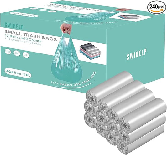 Small Trash Bags 240 Count Garbage Bags SWIHELP Waste Basket Liners for Bathroom, Kitchen,Bedroom, Office Pet Car 15 Liter Trash Can 4 Gallon…-DeskLoop Office