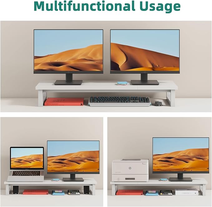 Dual Monitor Stand Riser, 39Inch Large Monitor Stands for 2 Monitors, Computer Monitor Stand, Wooden Desktop Oraganizer Shelf for Office Desk Computer,Laptop,TV-DeskLoop Office