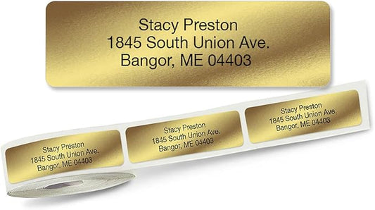 Personalized Return Address Labels, Roll of 250 Gold Foil Self-Adhesive Labels Without Dispenser, Customize with Name & Shipping Address, Colorful Images-DeskLoop Office