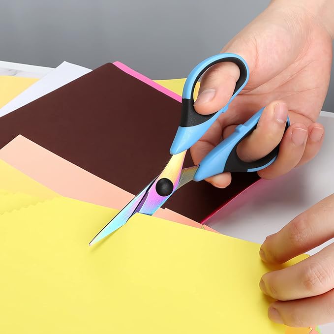 Craft Scissors Set of 3 Pack, All Purpose Sharp Titanium Blades Shears, Rubber Comfort Grip Handle, Multipurpose Fabric Scissors Tool Set Great for Office, Sewing, Arts, School and Home Supplies, Blue-DeskLoop Office