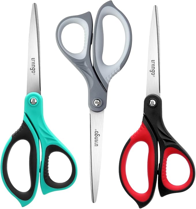 LIVINGO 8.5" Scissors All Purpose, 3 Pack Ultra Sharp Blade Shears, Professional Ergonomic Comfort Grip Scissors for Office School Home Supplies Fabric Sewing DIY Cutting General Use-DeskLoop Office