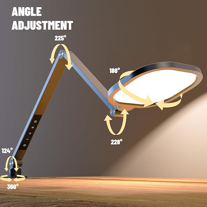 Led Desk Lamps for Home Office, Eye-Care Architect Light with Clamp, Dimmable Zoom Lighting with 3 Color Modes & 10 Brightness, Smart Computer Ring Light for Video Calls, Conference, Reading-DeskLoop Office