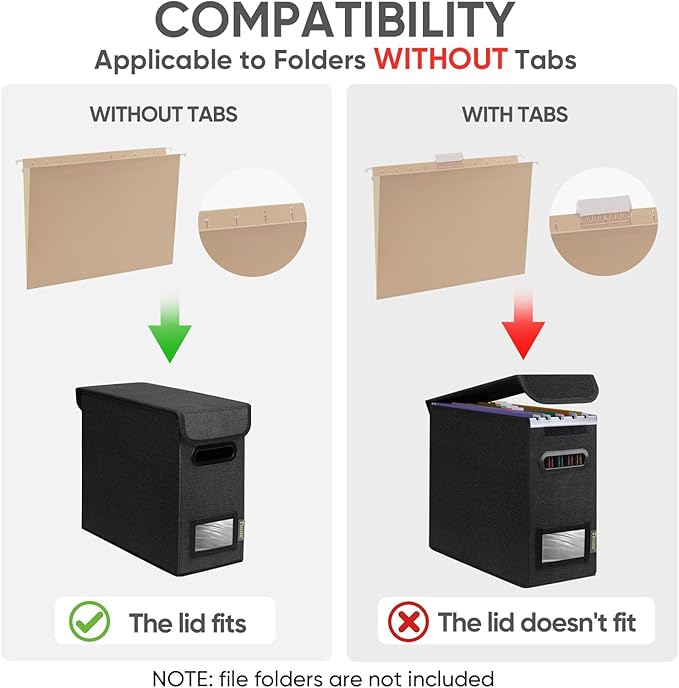 BALEINE File Organizer Box with Lid, Collapsible File Folder Organizer with Plastic Slide, Hanging File Folder Box for Office Document Storage (1 Pack, Black, S)-DeskLoop Office