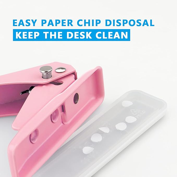 Single Hole Puncher Handheld 1/4 Inches Hole Punch, 20 Sheet Paper Punch Capacity Metal Hole Puncher with Skid-Resistant Base for Paper, Chipboard, Art Project, Pink-DeskLoop Office