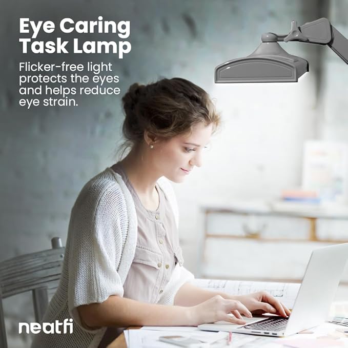 Neatfi Ultra 3,500 Lumen LED Desk Lamp, 45W, 26-Inch Wide Metal Shade, 270 SMD LEDs (Non-CCT with Clamp, Silver)-DeskLoop Office