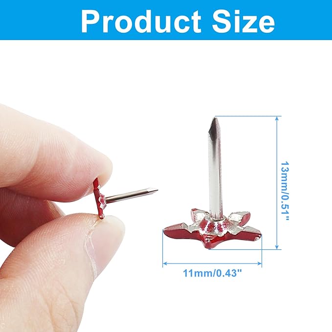 Piutouyar 150 Pcs Star Push Pins, Red Upholstery Tacks Star Shaped Decorative Thumb Tacks Metal Upholstery Pins for Upholstered Furniture Cork Board DIY Projects or Home Decor 11 x 13mm-DeskLoop Office