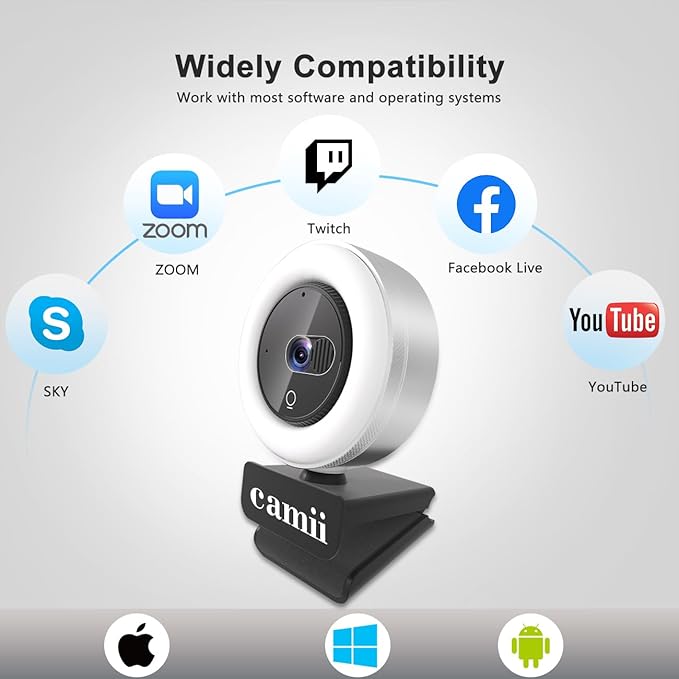 4K Webcam with Light, HD Webcam for PC with Remote Control, Built-in Privacy Cover, Adjustable Brightness, Noise Reduction Mics, for Zoom Skype Teams Laptop and Google Meet-DeskLoop Office