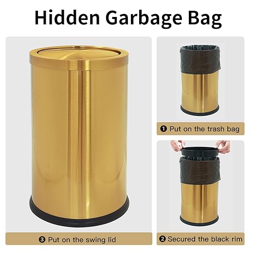 Brushed Gold Bathroom Trash Can with Swing Lid 4.7Gallon,Stainess Steel Garbage Can Trash Bin Wastebaskets for Kitchen,Office,Bedroom (Gold, 4.7 Gallon)-DeskLoop Office