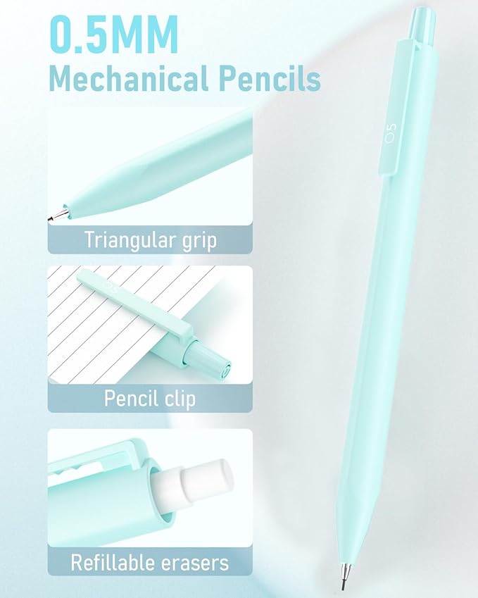 6PCS 0.5mm Mechanical Pencils Set with Case, Cute Pastel Mechanical Pencil with 240PCS HB Lead Refills, 3 Erasers, Aesthetic Back to School Supplies for Student Writing Drawing Sketching-DeskLoop Office
