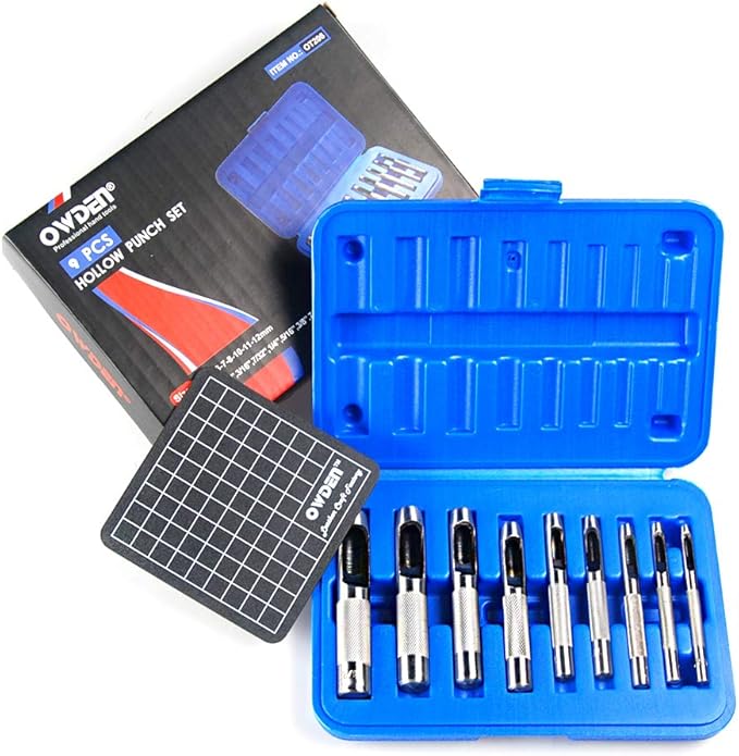 9 Pieces Hollow Punch Set (1/8"-1/2") with A Free Cutting MAT, Leather Hole Punch Set-DeskLoop Office