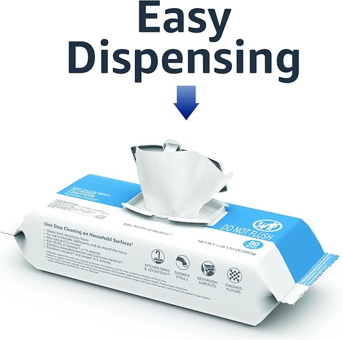 Amazon Basics Disinfecting Wipes, Lemon & Fresh Air Scent, Sanitizes/Cleans/Disinfects/Deodorizes, 320 Count (4 Packs of 80)-DeskLoop Office