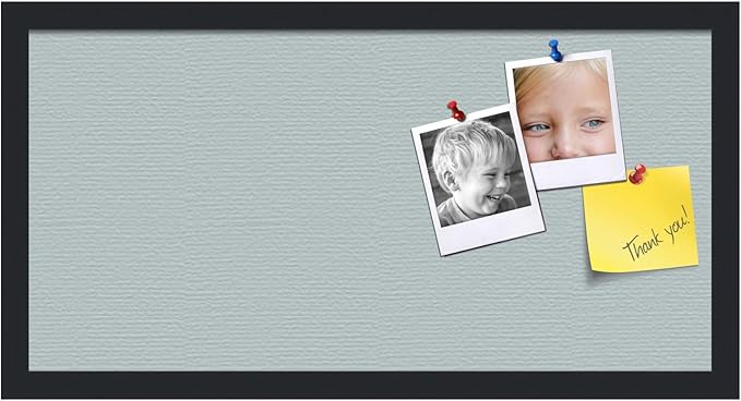 PinPix 24x12 Inch Cork Bulletin Board. This Decorative Framed Pin Board Comes with Soft Blue Design and a Satin Black Frame. Ideal for Home Office Decor or Message Board (PinPix-1814)-DeskLoop Office