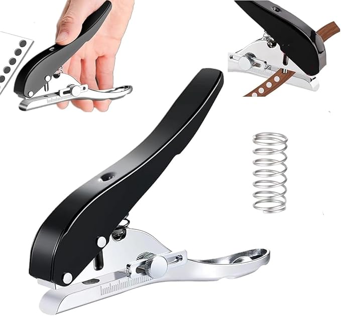 Single Hole Punch 1/4 inch-6mm Round Heavy Duty Hole Puncher Badge Hole Punch Paper Punch Portable Hand Held Long Hole Puncher for Craft Paper Plastic Cardboard Business Card Photos-Black-DeskLoop Office