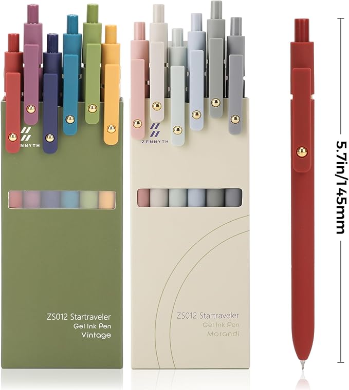 Ddaowanx Gel Pens, 12 Pcs 0.5mm Quick Dry Black Ink Pens Fine Point Smooth Writing Pens, Cute Office School Supplies Gifts for Women (12 Pcs Vintage+Morandi-Black Ink)-DeskLoop Office