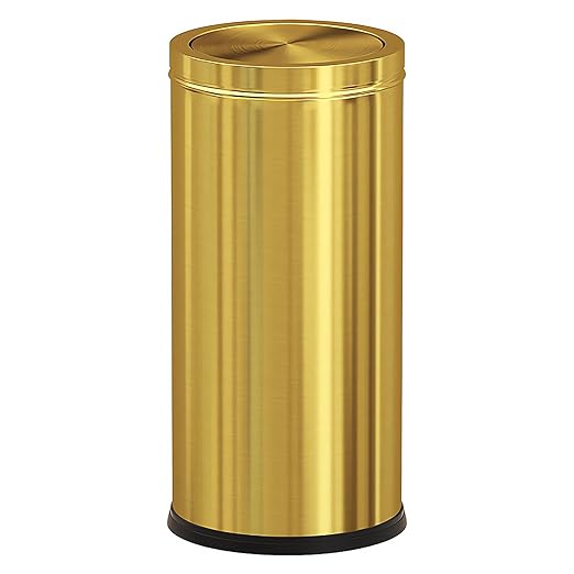 Brushed Gold Kitchen Trash Can with Swing Lid 7.8Gallon,Stainess Steel Commercial Garbage Can Wastebaskets for Shopping mall,Hotel Lobby,Airport, Elevator Entrance Using(Gold, 7.8 Gallon)-DeskLoop Office