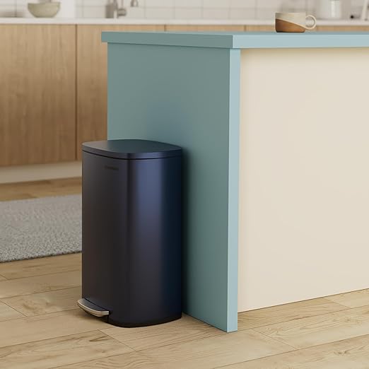 SONGMICS 13 Gallon (50 L) Trash Can, Stainless Steel Kitchen Garbage Can, Recycling or Waste Bin, Soft Close, Step-On Pedal, Removable Inner Bucket, Midnight Blue ULTB050L01-DeskLoop Office