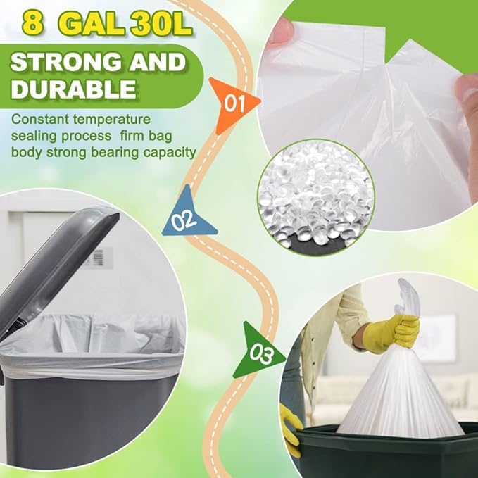 SWIHELP Medium Garbage Bags 8 Gallon /30 Liter Trash Bags Wastebasket Bin Liners Plastic Trash Bags for Bathroom Bedroom Office Trash Can 220 Count-DeskLoop Office