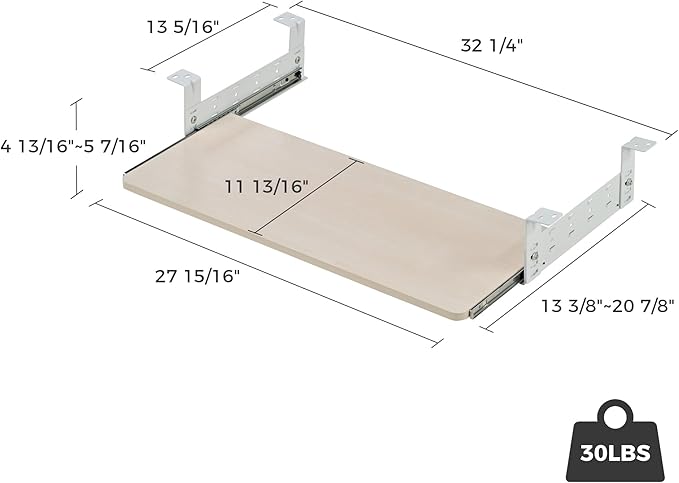 EUREKA ERGONOMIC Adjustable Keyboard Tray Under Desk, 28x11 Inch Large Slide Out Keyboard & Mouse Platform Tray, Wooden Pull Out Computer Keyboard Drawer for Typing Home Office Desk, Maple-DeskLoop Office
