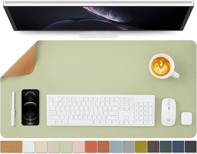 Cork Desk Mat - Dual-Sided Desk Pad for Office and Home - Desk Organization and Accessories - Ideal for Large Mouse Pad and Desk Mats on Top of Desks(Light Green,80cmx 40cm)-DeskLoop Office