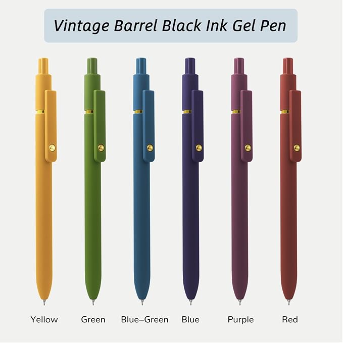 Gel Pens, 6 Pcs 0.5mm Fine Point Smooth Writing Pens Cute Pen, High-End Series Black Ink Pen for Journaling Note Taking, School Office Supplies for Women Men (6 Pcs Gold Vintage)-DeskLoop Office