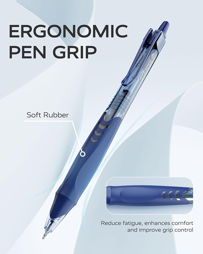 12 Pack Blue Gel Pens, Quick Dry Blue Ink Pens, 0.5mm Fine Point Retractable Smooth Writing Pens for Journaling, Writing, Business Gel Pen for Office School & Home Supplies(Blue)