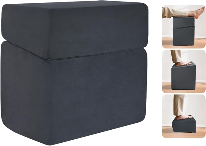 Adjustable Foot Rest for Under Desk at Work - 3-in-1 Ergonomic Foot Stool with Zipper Connection, 6.3"/11.8"/16" Height Adjustable for Office, Home & Gaming (Black)-DeskLoop Office