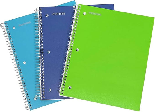 Mintra Office Durable Spiral Notebooks, 1 Subject, (Teal, Blue, Green, Wide Ruled 3pk)-DeskLoop Office