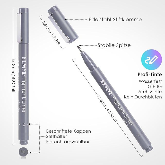 10 Micro Fine liner Drawing Art Pens Calligraphy Pens: 0.05mm-1.0mm Size Grey Art supplies Waterproof Archival Grey Ink Markers For Artists,Use for Professional Watercolor,Sketching-DeskLoop Office