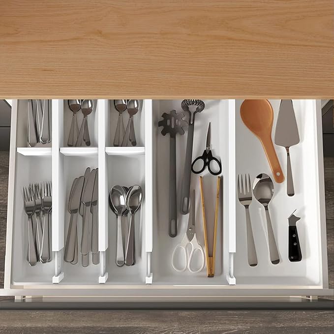 ANTOWIN Bamboo Drawer Dividers Organizers, Expandable Drawer Separators Splitter,17-22 inches Long Adjustable Spring-loaded Organizer for Large Utensil, Clothes, Tools Drawers (White)-DeskLoop Office