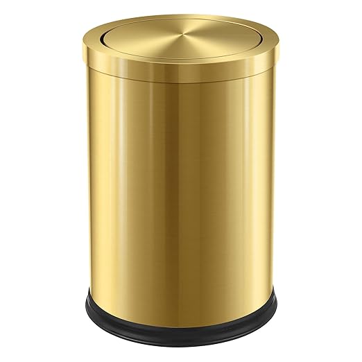 Stainless Steel Gold Trash can with Flipping Lid 2.4gallon Fingerprint-Proof Garbage cans Wastebasket Bin for Kitchen bothroom Living Room (Gold, 2.6 Gallon)-DeskLoop Office