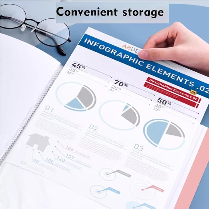 File Folder - 100 Pockets, Durable A4 Letter Size Organizer, Water-Resistant Plastic Dividers, Home/Office/School Document Holder (Blue)-DeskLoop Office