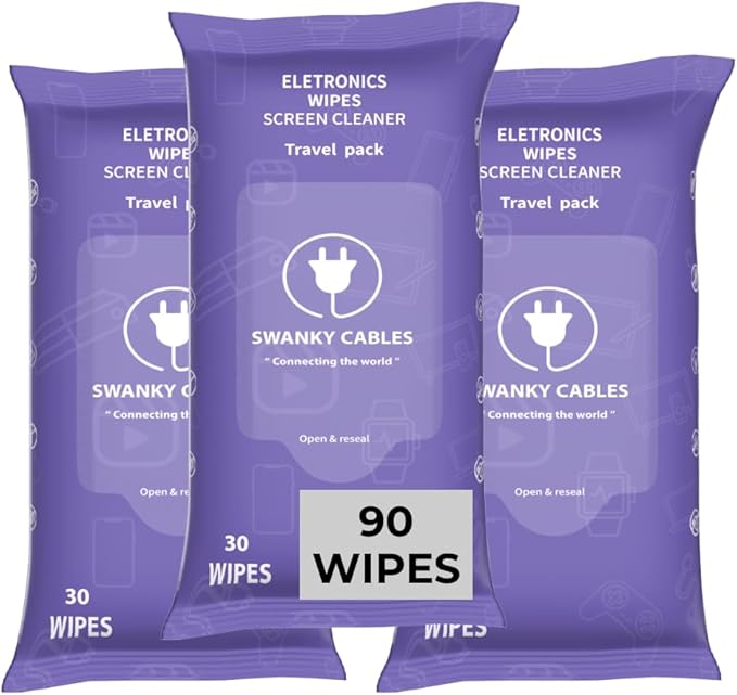 Swanky Wipes: Screen Cleaner Wipes - Electronics, Computer, TV, Laptop Monitor & Lens Cleaner, Travel Size Cleaning Wipes for Home, Office & On-the-Go, Includes Microfiber Cloth - Soft Wipes, 90 Count-DeskLoop Office