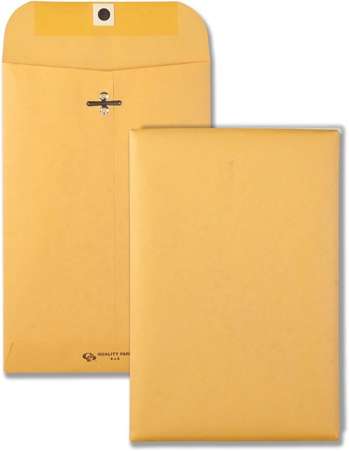 Quality Park 9" x 12" Clasp Envelopes, Brown Kraft, Gummed Flap, 100/Box (QUA37790) & 6 x 9 Clasp Envelopes, Clasp and Gummed Closures for Storing or Mailing, 28 lb Kraft Paper, 100 per Box (QUA37855)-DeskLoop Office