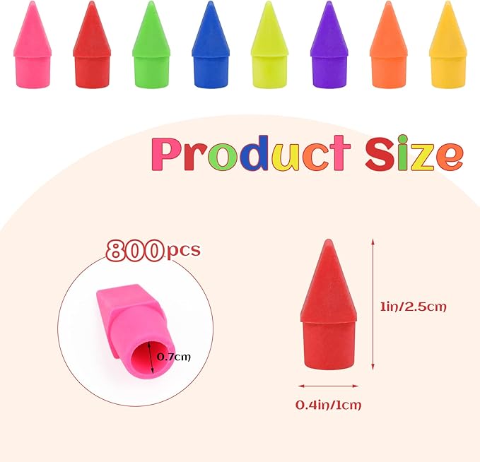 800PCS Caps Pencil Erasers Chisel Shape Pencil Eraser Arrowhead Caps Erasers Latex Free Pencil Pencil Eraser Toppers Assorted Colors for Favors Games Prizes Pencil Top Erasers Home School Office-DeskLoop Office