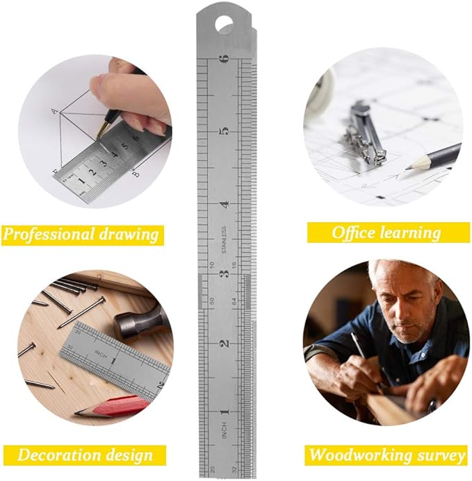 6 Inch Stainless Steel Ruler 2 Pack.-DeskLoop Office