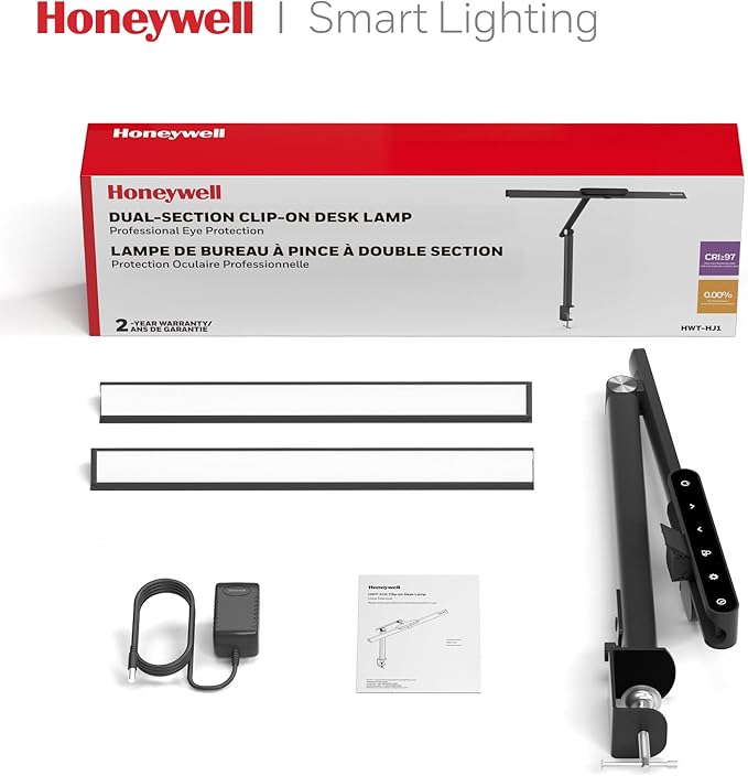 Honeywell LED Desk Lamp with Clamp - HJ1 Sunturalux Eye-Caring Clip on Lights for Home Office, 1200LM Clamp Lamp 4 Color Modes Stepless Dimming Task Desk Light for Working Black-DeskLoop Office